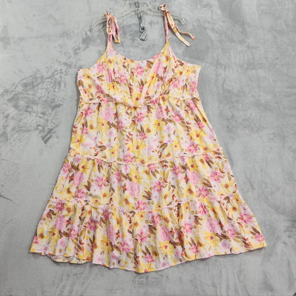 AUW Dress Women 3X Multicolor Floral Tie Shoulder Smocked Ruffle Tiered Sundress